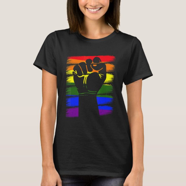 Gay pride Fist Lgbt Q Coola Rainbow Flagga Ally T Shirt (Framsida)