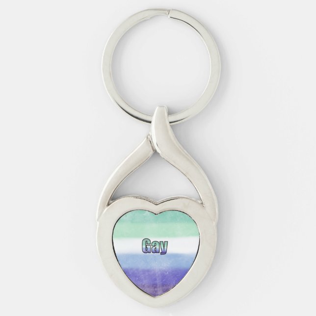 Gay pride flag key ring twisted heart silverfärgad nyckelring (Framsidan)
