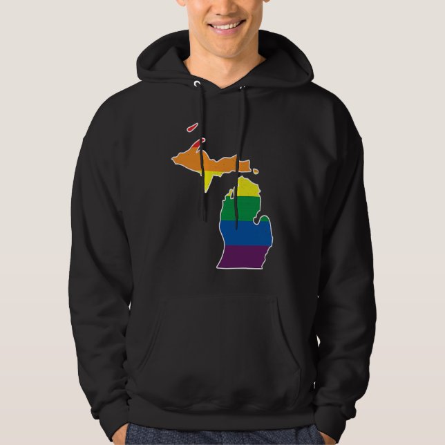 Gay Pride Flag  Michigan State Map  Rainbow Stripe Hoodie (Framsida)