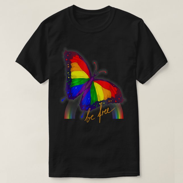 Gay pride Flagga Butterfly LGBT CSD BE Free,gay gi T Shirt (Design framsida)