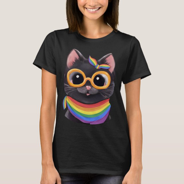 Gay pride Flagga med Cute Cat for Pride Ally T Shirt (Framsida)