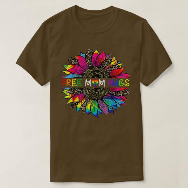 Gay pride Free Mamma Hugs Solros Leopard Rainbow T Shirt (Design framsida)