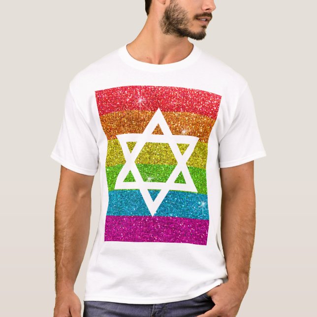 Gay pride Glitter HBT TQIA-judenstjärnan David T Shirt (Framsida)
