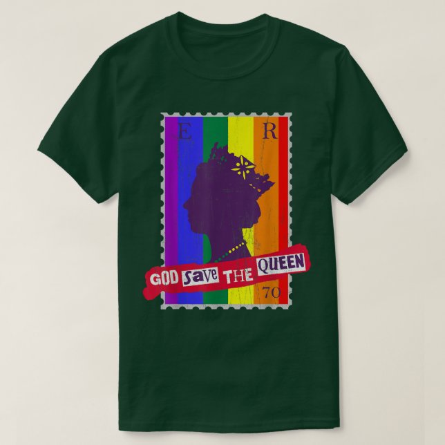 GAY PRIDE GOD SPARA QUEEN RAINBOW FLAGGA T-Shirt (Design framsida)
