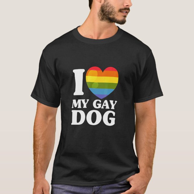 Gay pride HBT Rainbow Heart I Kärlek My Gay Hund T Shirt (Framsida)