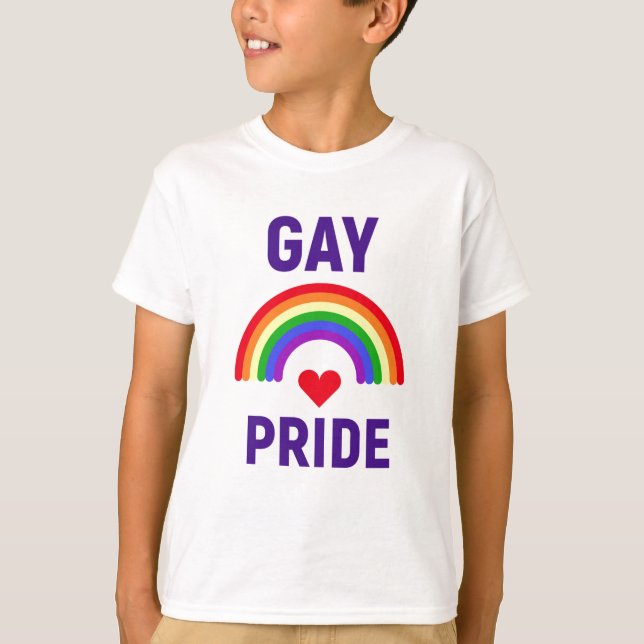 Gay pride| Hjärt och regnbåge T Shirt (Framsida)