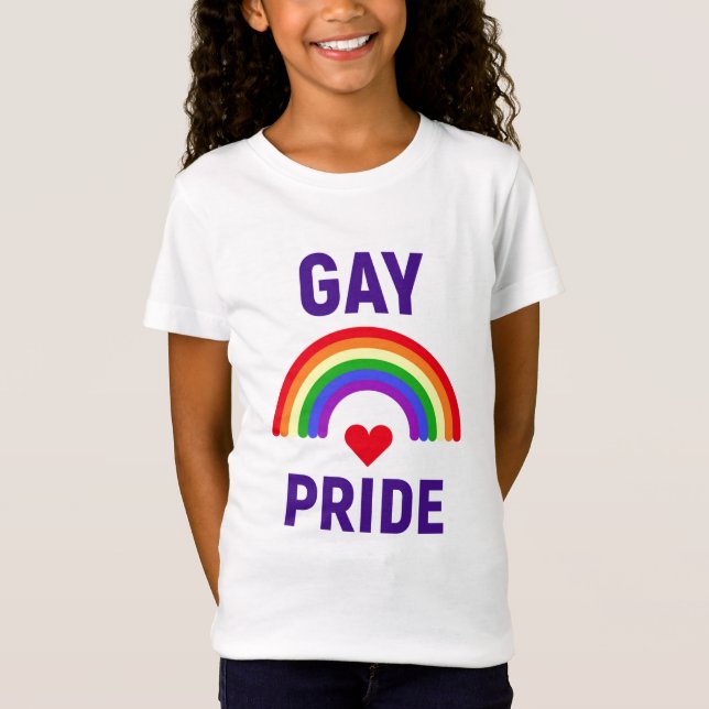 Gay pride| Hjärt och regnbåge T Shirt (Framsida)