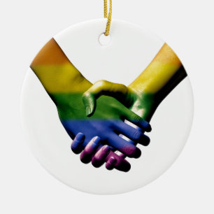 Gay pride Holding Händer Julgransprydnad Keramik