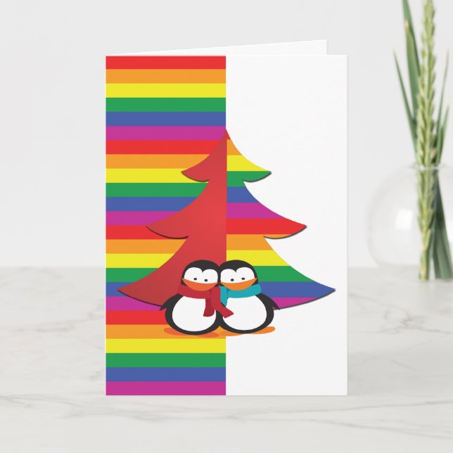 Gay pride Julgran med penguin par Helgkort (Framsida)