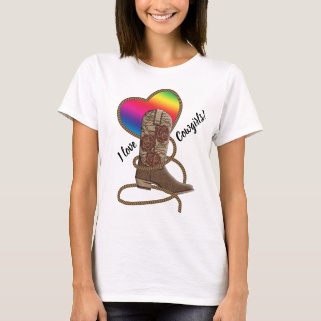 Gay pride Lesbisk I Kärlek Cowtjejer Rainbow Heart T Shirt (Framsida)