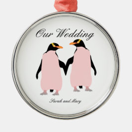 Gay pride Lesbisk Penguins Holding Händer Julgransprydnad Metall