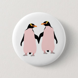 Gay pride Lesbisk Penguins Holding Händer Knapp