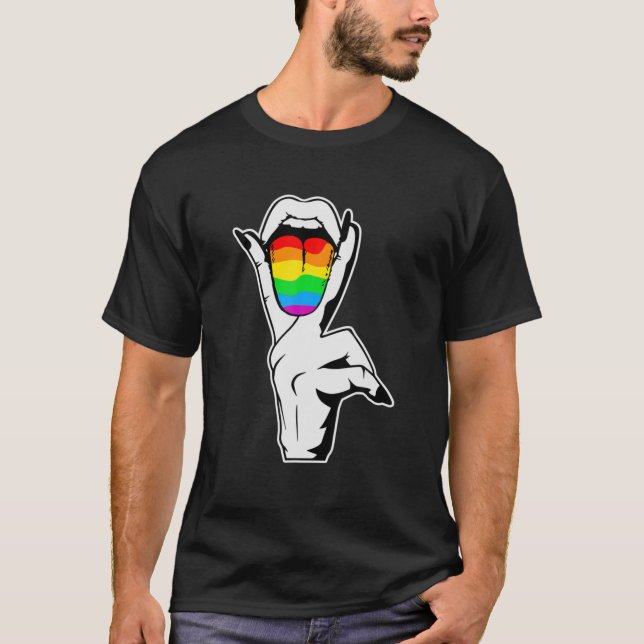 Gay Pride LGBT Lesbian Tongue Rainbow T Shirt (Framsida)