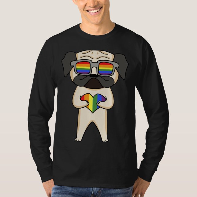 Gay Pride LGBT Rainbow  Dog Breed Pug  LGBT Heart T Shirt (Framsida)
