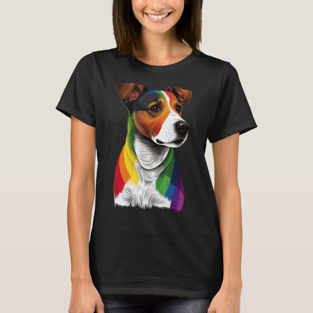 Gay Pride LGBT Rainbow Flag on Jack Russell Terrie T Shirt (Framsida)
