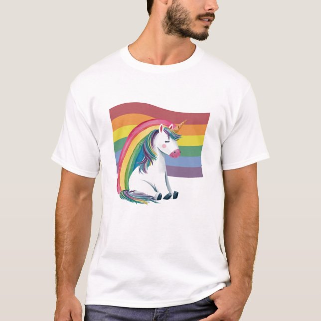Gay pride LGBT Rainbow Unicorn T Shirt (Framsida)