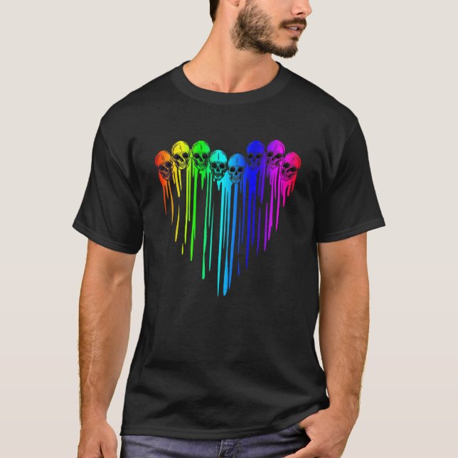 Gay Pride LGBTQ Month Skull Heart Rainbow Flag LGB T Shirt (Framsida)