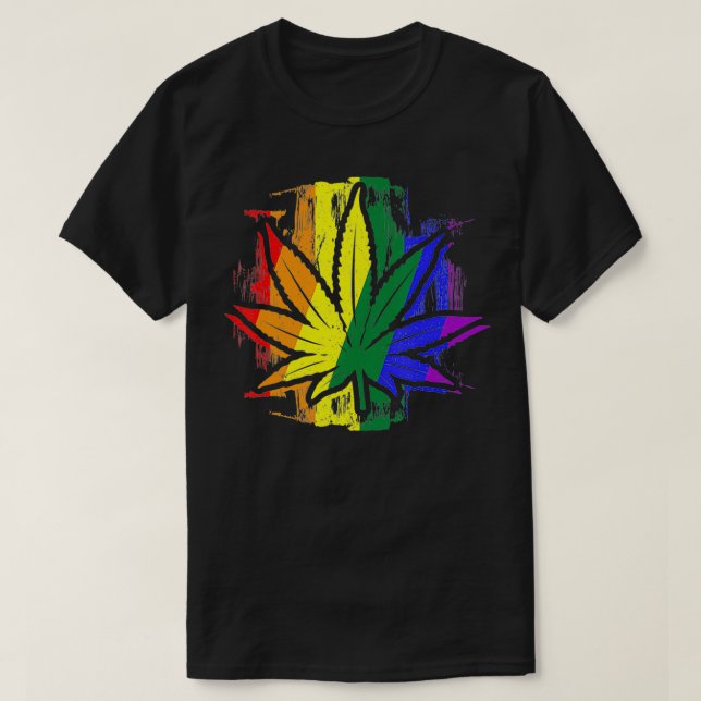 Gay Pride - LGBTQ Stoner - Pot Leaf - Rainbow Flag T Shirt (Design framsida)