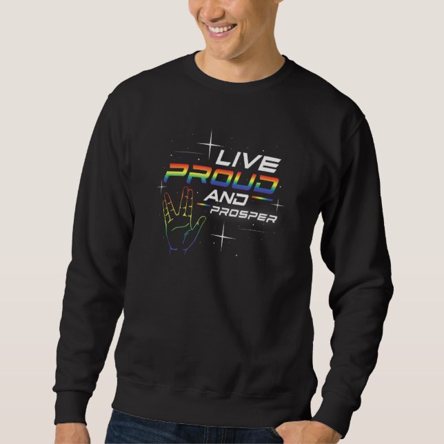 Gay pride Live Proud och Prosper Lgbtq Rainbow Pri Lång Ärmad Tröja (Framsida)