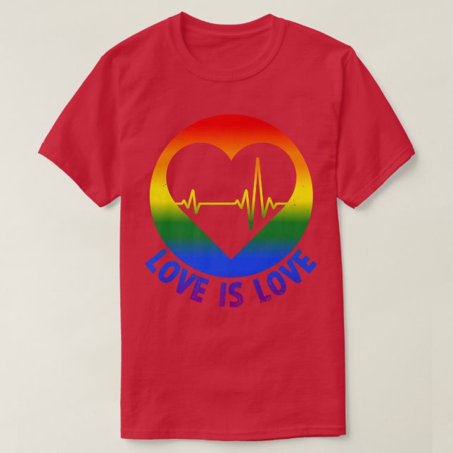 Gay Pride Love is Love LGBT Heartbeat LGBTQ Lesbia T Shirt (Design framsida)