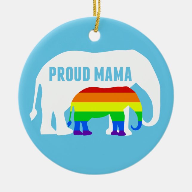 Gay pride Mamma Proud Mamma Elephant Rainbow LGBTQ Julgransprydnad Keramik (Framsidan)