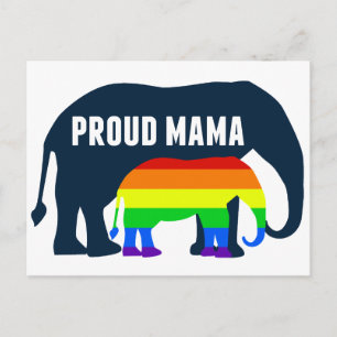 Gay pride Mamma Proud Mamma Elephant Rainbow LGBTQ Vykort