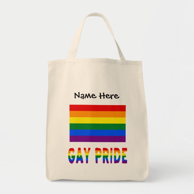 Gay Pride och regnbågsflagga med ditt namn Tygkasse (Framsidan)
