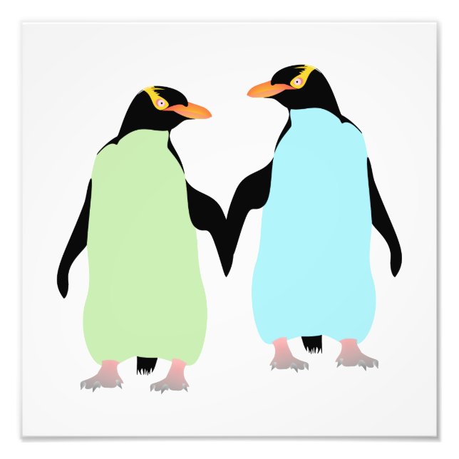 Gay pride Penguins Holding Händer Fototryck (Framsidan)