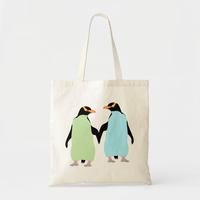 Gay pride Penguins Holding Händer Tygkasse (Framsidan)