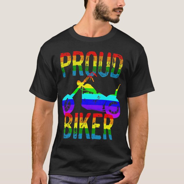 Gay pride Proud Biker T Shirt (Framsida)