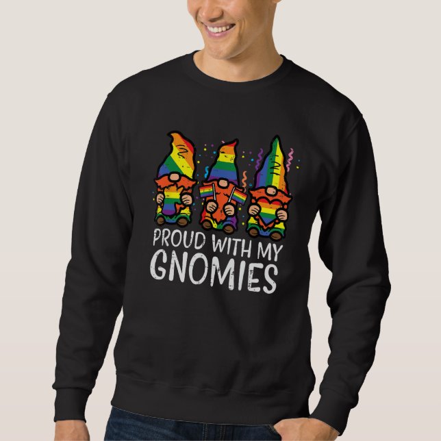 Gay Pride Proud With Gnomies Rainbow Lgbt Gnome Me Lång Ärmad Tröja (Framsida)