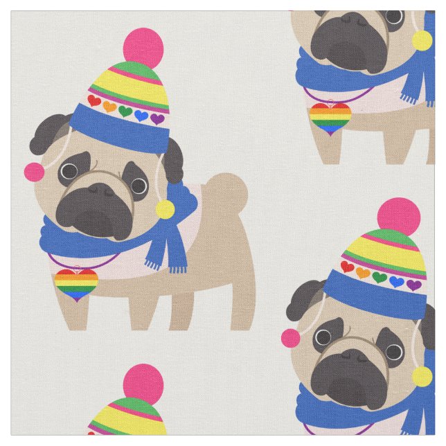 Gay pride Pug - Funny Hat Tyg (Närbild)