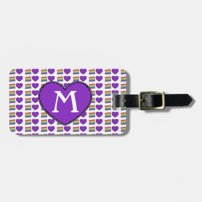 Gay pride Rainbow Cake Lila Heart Monogram Bagagebricka (Horisontell Framsida)