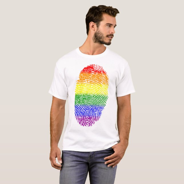 gay pride Rainbow Fingerprint Tee (Hel framsida)