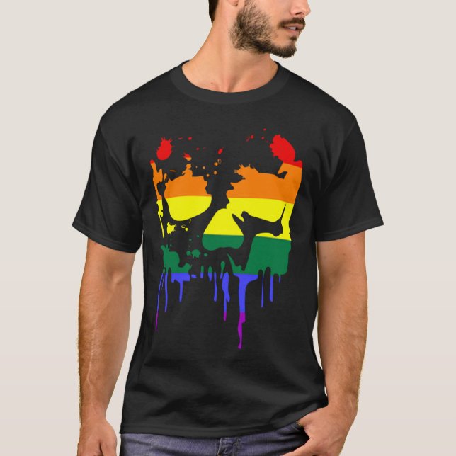 Gay Pride Rainbow Flag Halloween Skull Shirt T Shirt (Framsida)