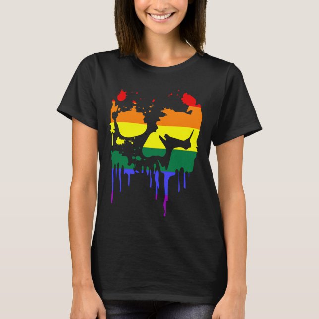 Gay Pride Rainbow Flag Halloween Skull Shirt T Shirt (Framsida)