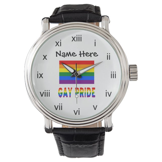 Gay pride Rainbow Flagga Black-anpassning Armbandsur (Framsida)