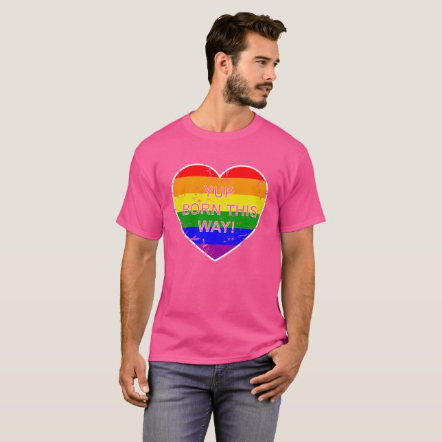 Gay pride Rainbow Flagga Heart Yup Born på detta s Tee (Hel framsida)
