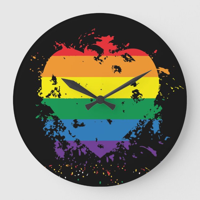 Gay pride Rainbow Flagga Kärlek Heart Stor Klocka (Framsida)