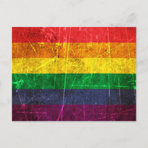 Gay pride Rainbow Flagga med sönderfall och Vintag Vykort