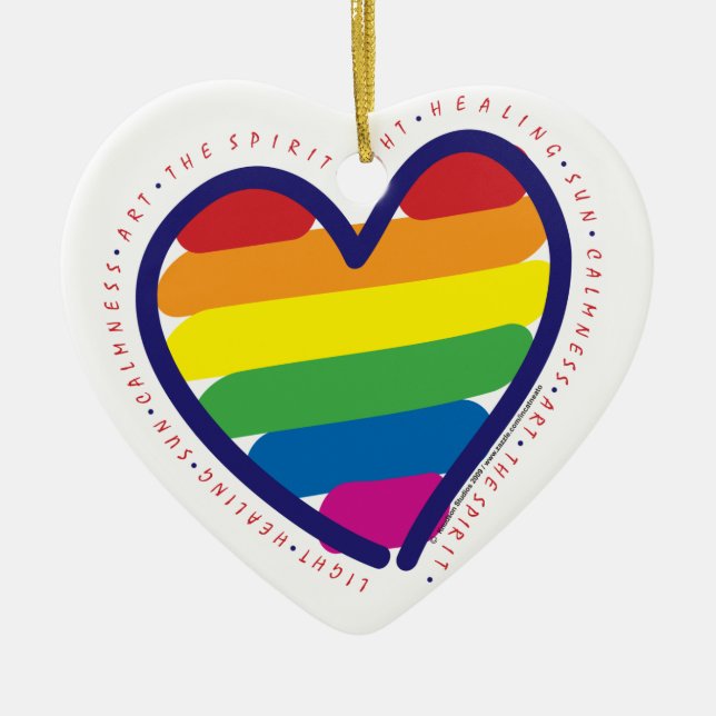 Gay pride Rainbow Heart Julgransprydnad Keramik (Framsidan)
