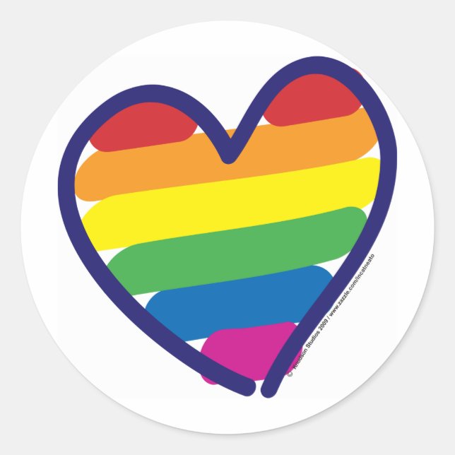 Gay pride Rainbow Heart Runt Klistermärke (Framsida)