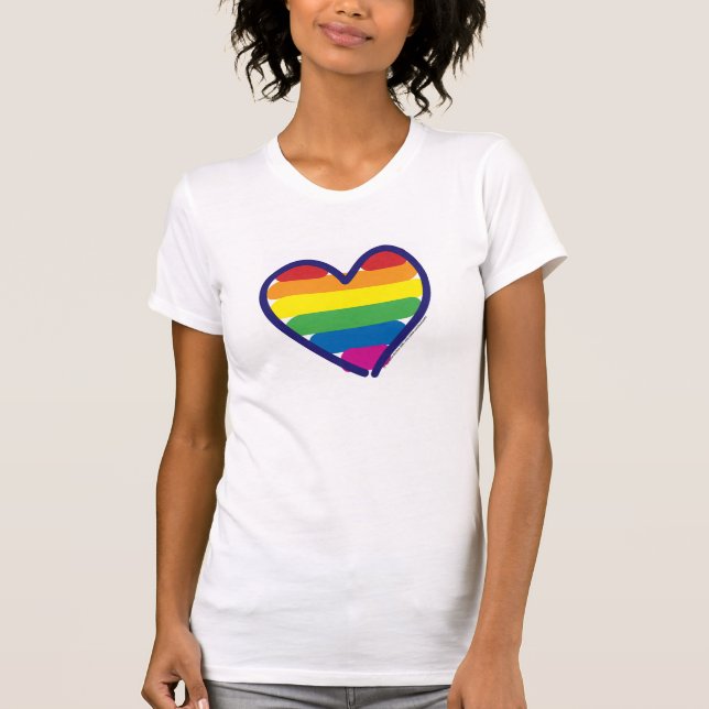 Gay pride Rainbow Heart T Shirt (Framsida)