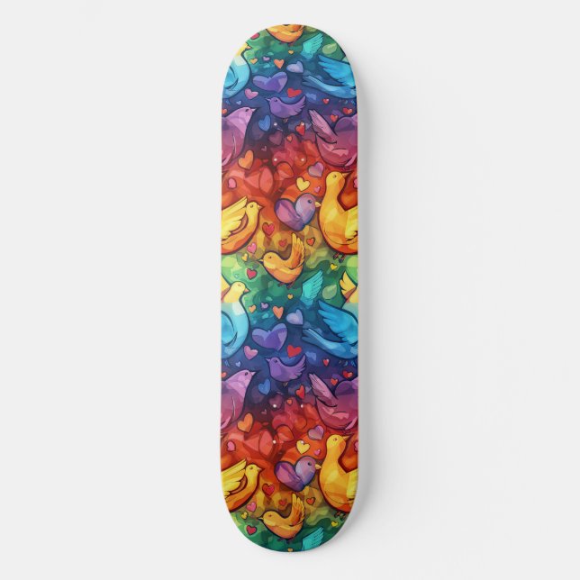 Gay pride Rainbow Hearts Doves LGBTQ+ Skateboard (Framsida)