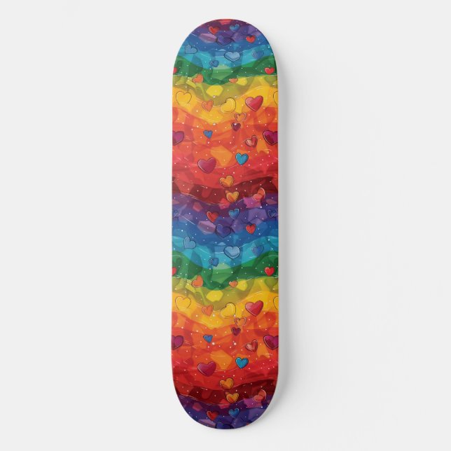Gay pride Rainbow Hearts LGBTQ+ Skateboard (Framsida)