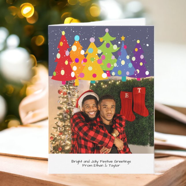 Gay pride Rainbow Julgranar LGBT Photo Helgkort (Gay Pride Rainbow Christmas Trees LGBT Photo Holiday Card from Ricaso. Add your own photograph)