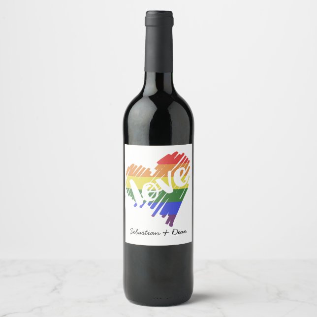 Gay pride Rainbow Kärlek Heart Personlig Vinflaska Etikett (Framsida)
