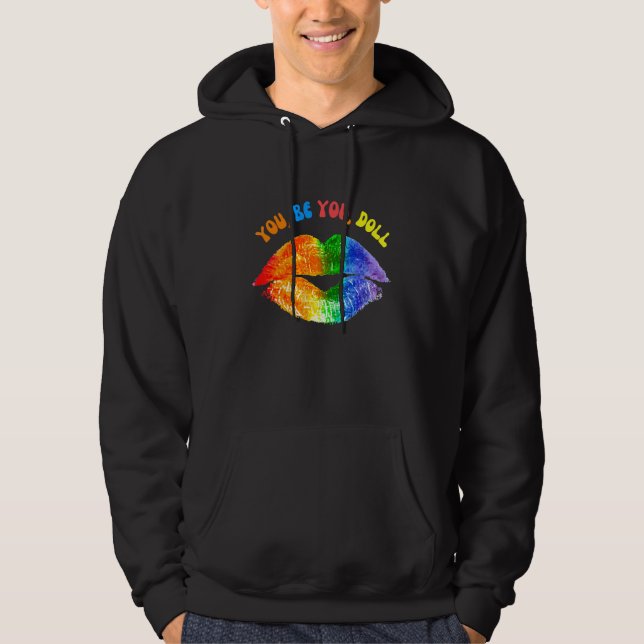Gay pride Rainbow Läppar Hoodie (Framsida)
