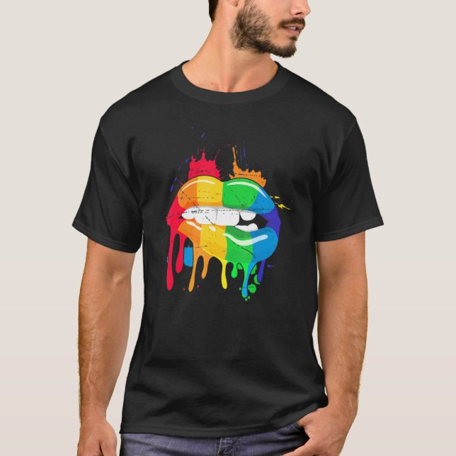 Gay pride Rainbow Pride Month Kissing Läppar Proud T Shirt (Framsida)