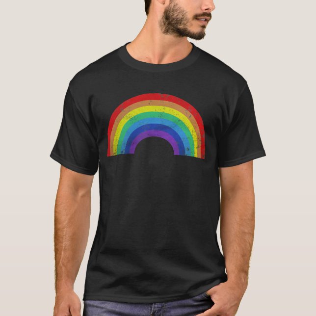 gay pride Rainbow Retro Vintage Distress T Shirt (Framsida)